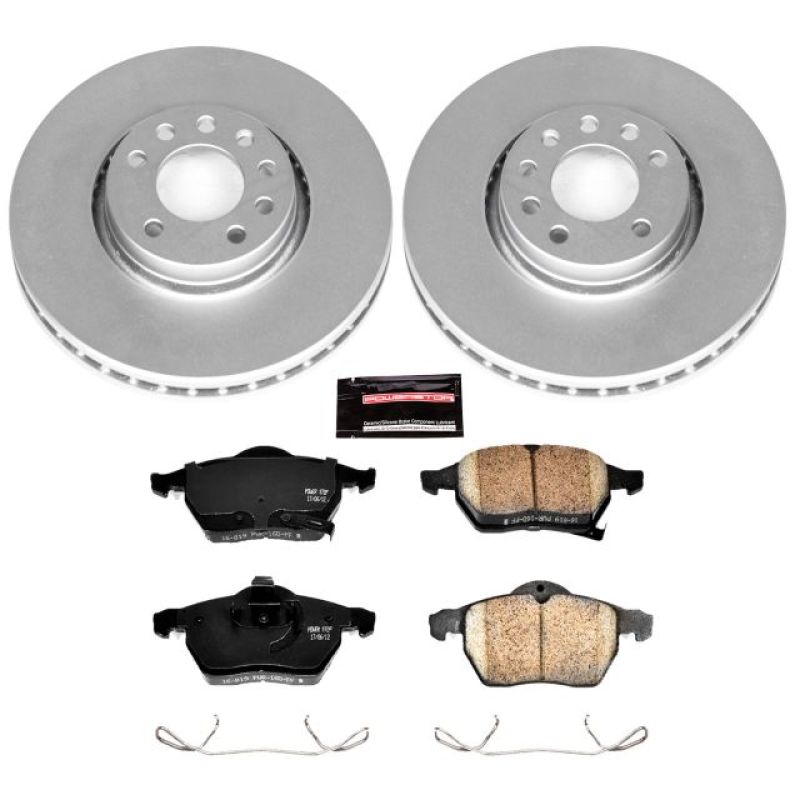 Saab 9-3 Brake Kit - Front - PowerStop - Z23 Evolution Sport Coated, Geomet Coated Rotors + Carbon-Fiber Ceramic Pads - `99-`02