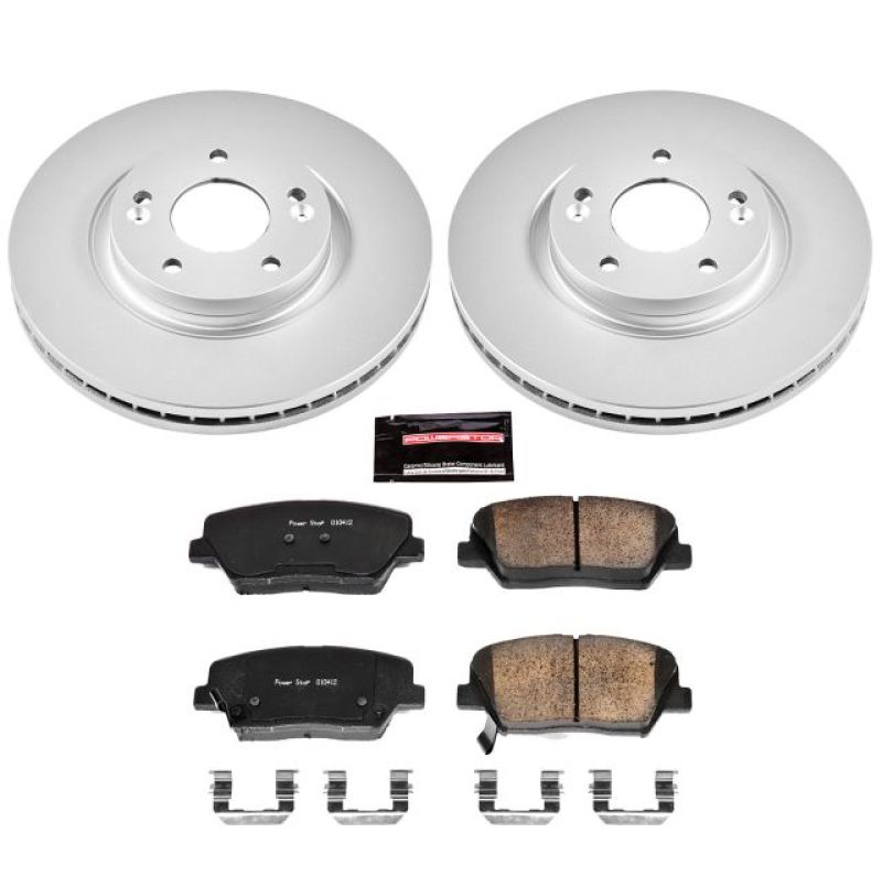 Hyundai Santa Fe Brake Kit - Front - PowerStop - Geomet Coated Rotors + Z17 Low-Dust Ceramic Pads - `10-`12
