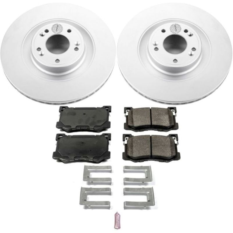 Hyundai Genesis Brake Kit - Front - PowerStop - Geomet Coated Rotors + Z17 Low-Dust Ceramic Pads - `15-`16