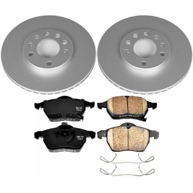 Saab 9-3 Brake Kit - Front - PowerStop - Geomet Coated Rotors + Carbon-Fiber Ceramic Pads - `99-`03