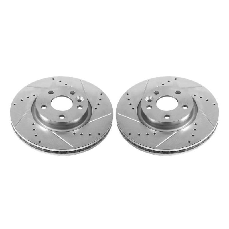 Volvo XC70 Brake Rotors (2) - Front - PowerStop - Evolution Drilled & Slotted, Zinc Plated - Silver Zinc - `08-`16