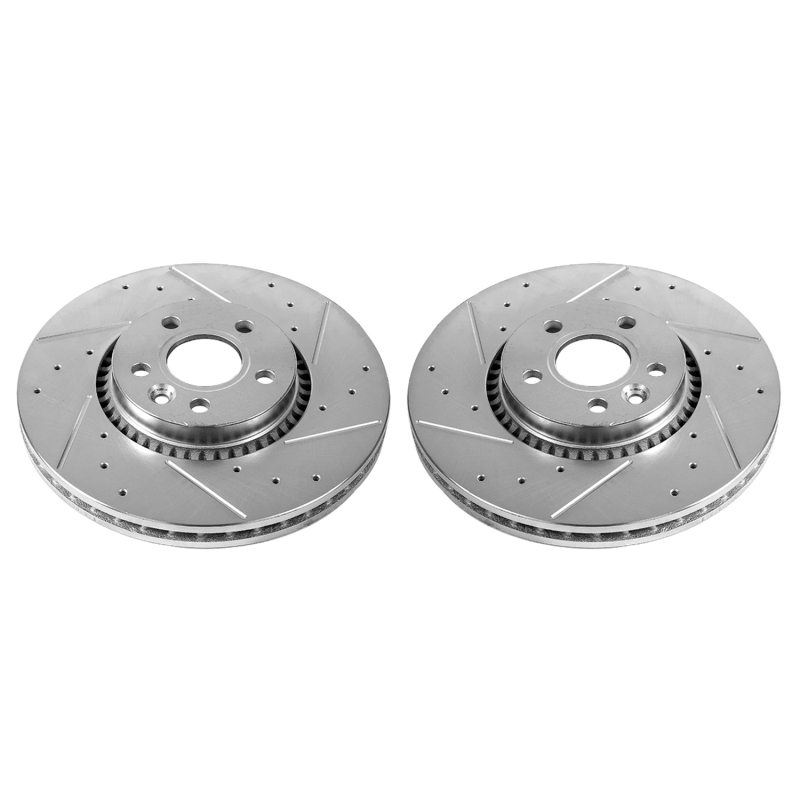 Volvo V60 Brake Rotors (2) - Front - PowerStop - Evolution Drilled & Slotted, Zinc Plated - Silver - `15-`18
