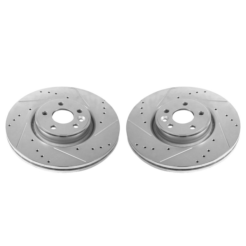 Volvo S60 Brake Rotors (2) - Front - PowerStop - Evolution Drilled & Slotted - Silver - `12-`18