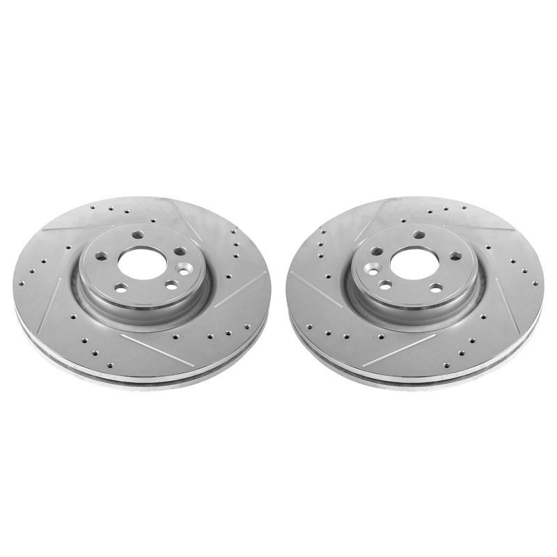 Volvo S60 Brake Rotors (2) - Front - PowerStop - Evolution Drilled & Slotted - Silver - `12-`18