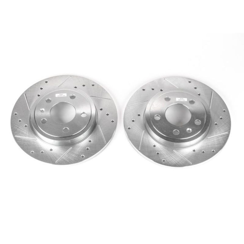 Audi A4 Brake Rotors (2) - Rear - PowerStop - Evolution Drilled & Slotted - Silver - `05-`09 Audi A4 Brake Rotors (2) - Rear - PowerStop - Evolution Drilled & Slotted - Silver - `05-`09