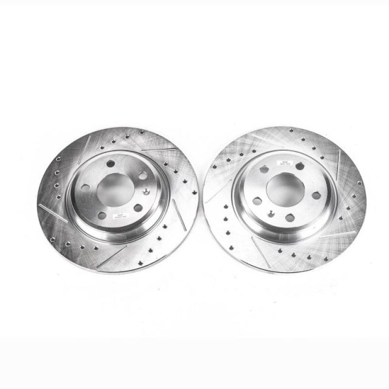 Audi A4 Brake Rotors (2) - Rear - PowerStop - Evolution Drilled & Slotted - Silver - `09-`19 Audi A4 Brake Rotors (2) - Rear - PowerStop - Evolution Drilled & Slotted - Silver - `09-`19