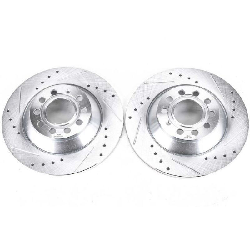 Audi A6 Brake Rotors (2) - Rear - PowerStop - Evolution Drilled & Slotted - Silver - `05-`11 Audi A6 Brake Rotors (2) - Rear - PowerStop - Evolution Drilled & Slotted - Silver - `05-`11
