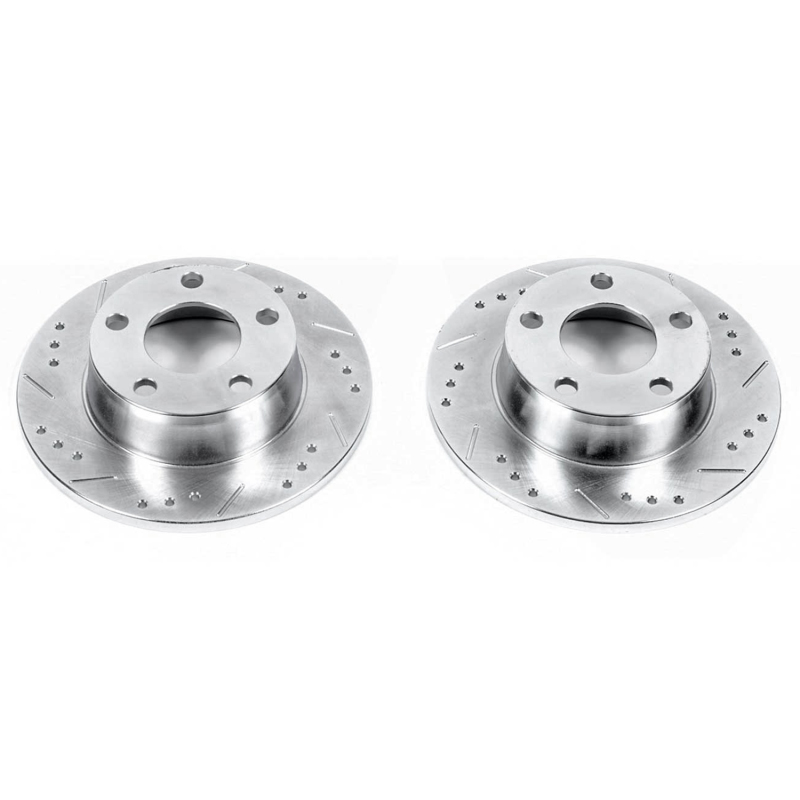 Audi A6 Quattro Brake Rotors (2) - Rear - PowerStop - Evolution Drilled & Slotted - Silver - `99-`04
