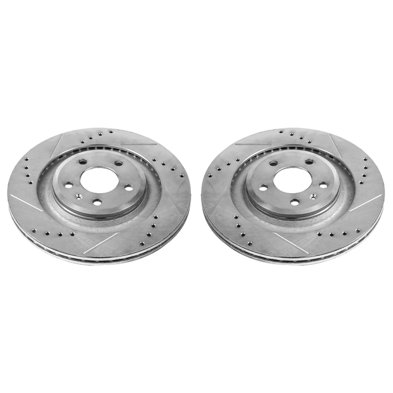 Audi S4 Brake Rotors (2) - Rear - PowerStop - Evolution Drilled & Slotted - Silver - `10-`11