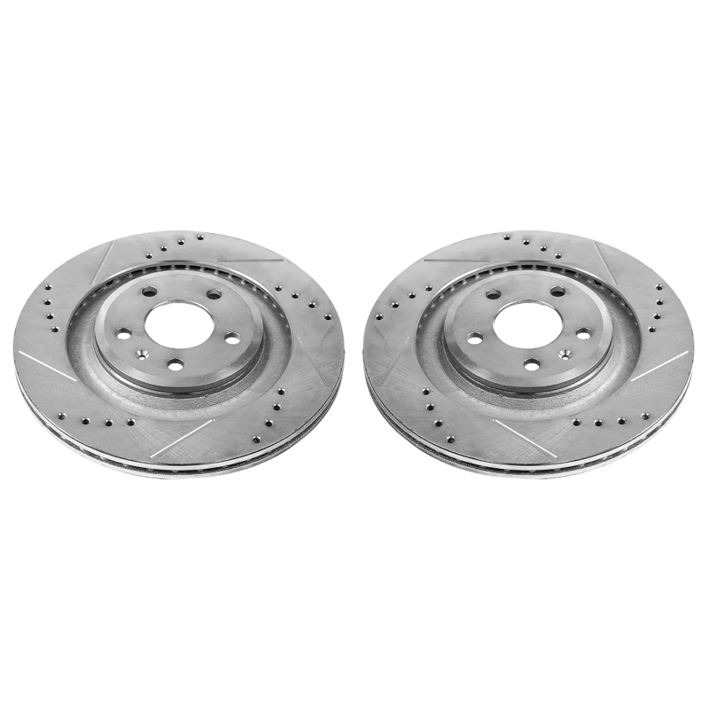 Audi S4 Brake Rotors (2) - Rear - PowerStop - Evolution Drilled & Slotted - Silver - `10-`11