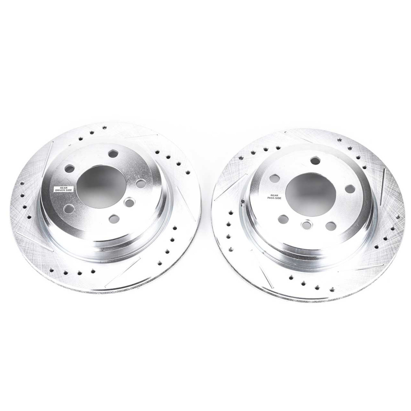 BMW X1 Brake Rotors (2) - Rear - PowerStop - Evolution Drilled & Slotted - Silver - `13-`15