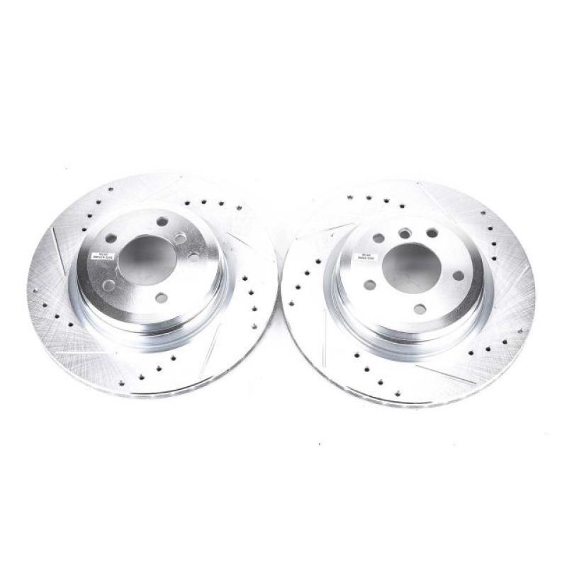 BMW 3 Series Brake Rotors (2) - Rear - PowerStop - Drilled & Slotted - Silver Zinc Plated - 2006