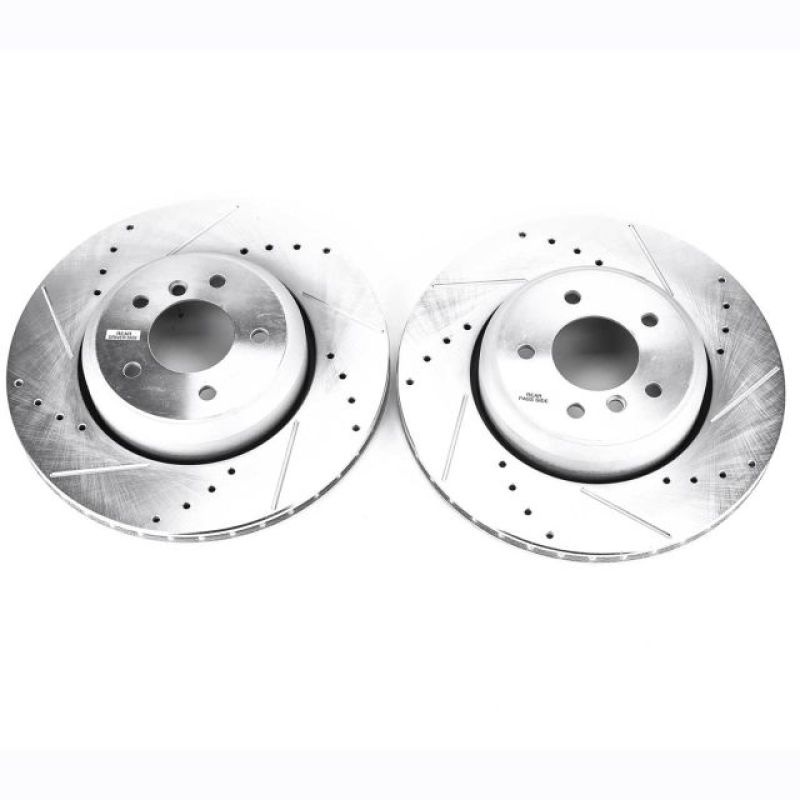 BMW 5 Series Brake Rotors (2) - Rear - PowerStop - Evolution Drilled & Slotted - Silver Zinc Plated - `04-`05 BMW 5 Series Brake Rotors (2) - Rear - PowerStop - Evolution Drilled & Slotted - Silver Zinc Plated - `04-`05