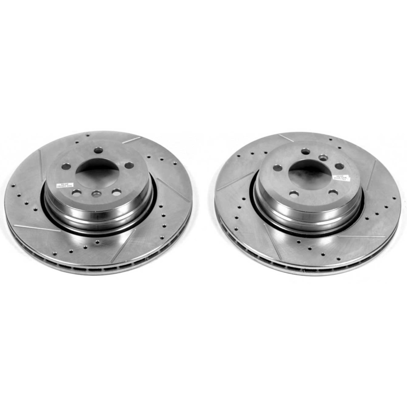 BMW 7 Series Brake Rotors (2) - Rear - PowerStop - Evolution Drilled & Slotted - Silver Zinc Plated - `06-`08