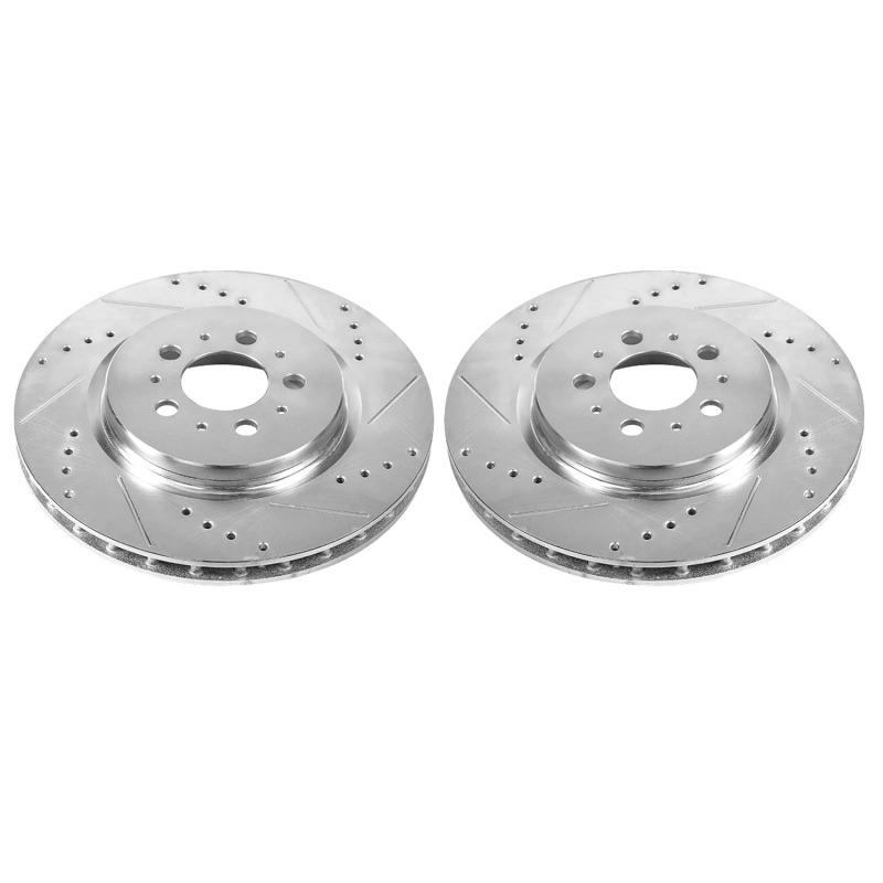 Volvo S60 Brake Rotors (2) - Rear - PowerStop - Evolution Drilled & Slotted - Silver - `04-`07