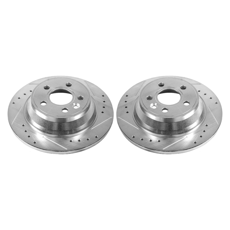 Volvo S80 Brake Rotors (2) - Rear - PowerStop - Evolution Drilled & Slotted - Silver - `07-`11