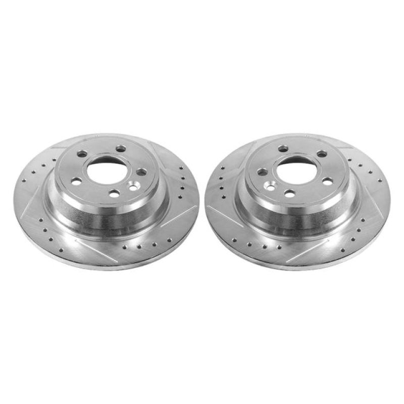 Volvo S80 Brake Rotors (2) - Rear - PowerStop - Evolution Drilled & Slotted - Silver - `07-`11