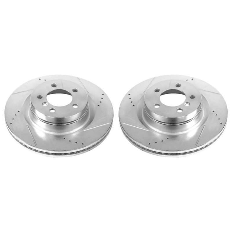 Land Rover Range Rover Brake Rotors (2) - Front - PowerStop - Evolution Drilled & Slotted, Zinc Plated - Silver - `06-`09 Land Rover Range Rover Brake Rotors (2) - Front - PowerStop - Evolution Drilled & Slotted, Zinc Plated - Silver - `06-`09