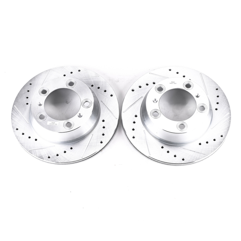 Porsche 718 Boxster Brake Rotors (2) - Rear - PowerStop - Evolution Drilled & Slotted Rotors - Silver - `17-`19