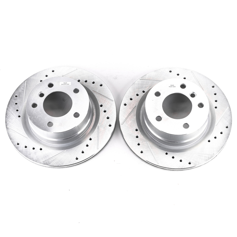 BMW 1 Series Brake Rotors (2) - Rear - PowerStop - Evolution Drilled & Slotted - Silver - `08-`13