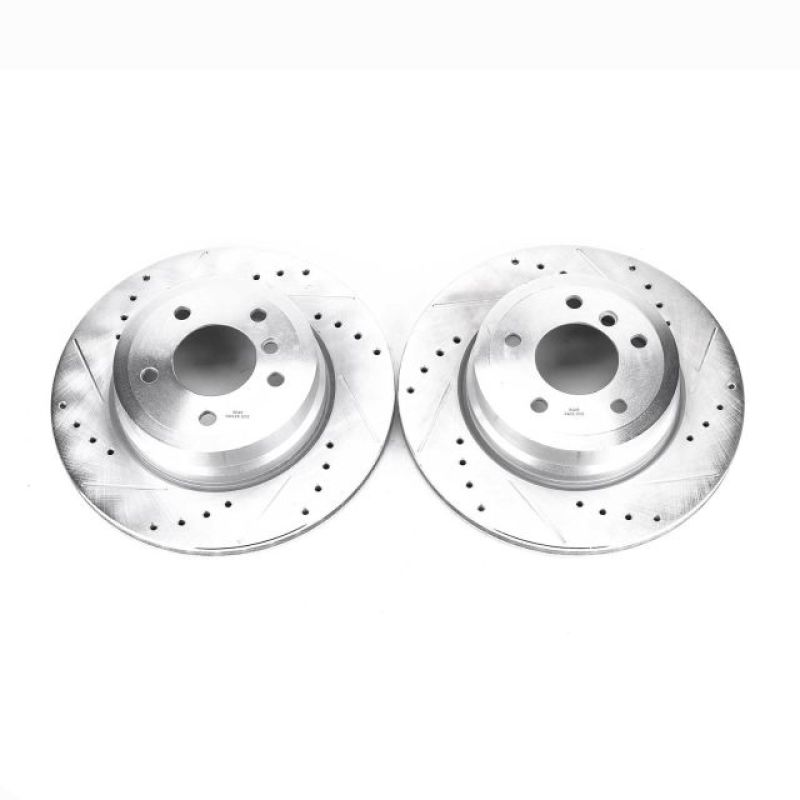 BMW 135i Brake Rotors (2) - Rear - PowerStop - Evolution Drilled & Slotted - Silver - `08-`13 BMW 135i Brake Rotors (2) - Rear - PowerStop - Evolution Drilled & Slotted - Silver - `08-`13