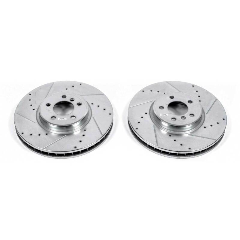 BMW X5 Brake Rotors (2) - Front - PowerStop - Evolution Drilled & Slotted - Silver - `11-`18