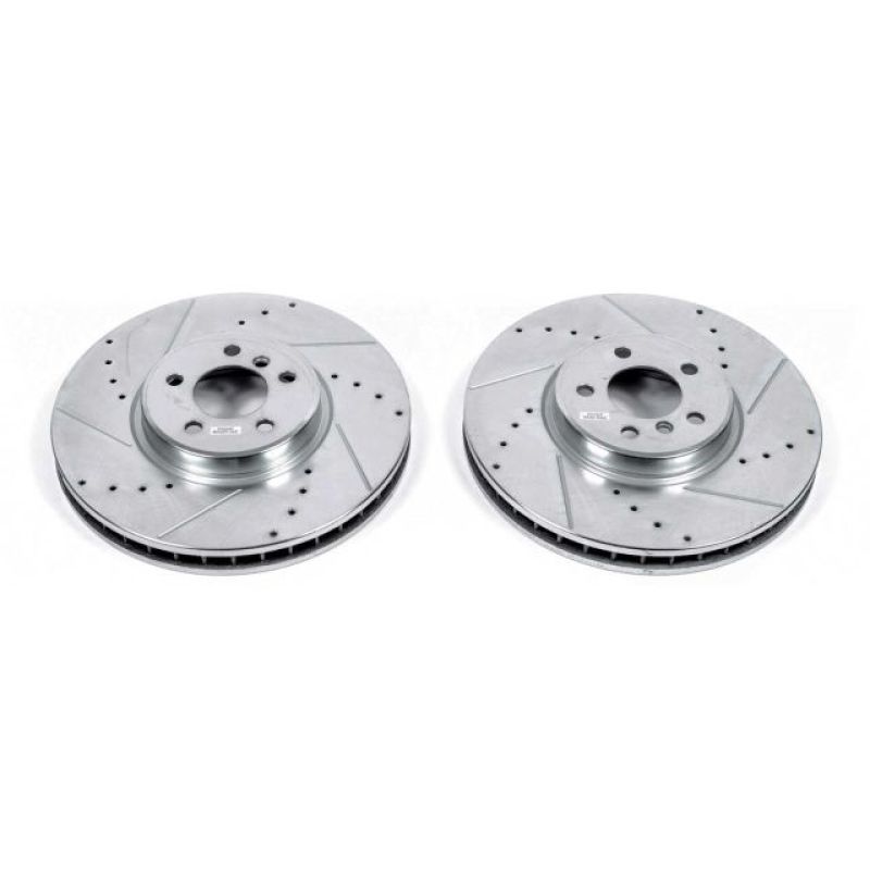 BMW X6 Brake Rotors (2) - Front - PowerStop - Evolution Drilled & Slotted - Silver - `08-`19 BMW X6 Brake Rotors (2) - Front - PowerStop - Evolution Drilled & Slotted - Silver - `08-`19