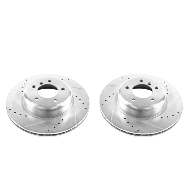 BMW Z4 Brake Rotors (2) - Front - PowerStop - Evolution Drilled & Slotted - Silver - `09-`16