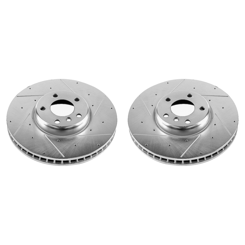 BMW 740i Brake Rotors (2) - Front - PowerStop - Evolution Drilled & Slotted - Silver Zinc - `11-`15