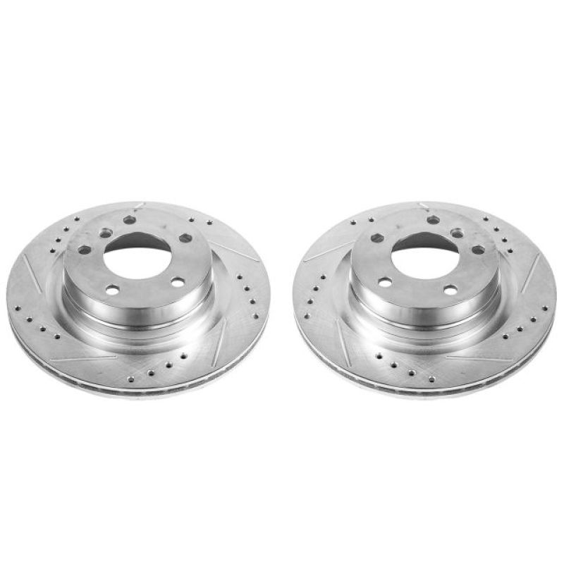 BMW 3 Series Brake Rotors (2) - Rear - PowerStop - Evolution Drilled & Slotted - Silver Zinc Plated - `14-`18 BMW 3 Series Brake Rotors (2) - Rear - PowerStop - Evolution Drilled & Slotted - Silver Zinc Plated - `14-`18