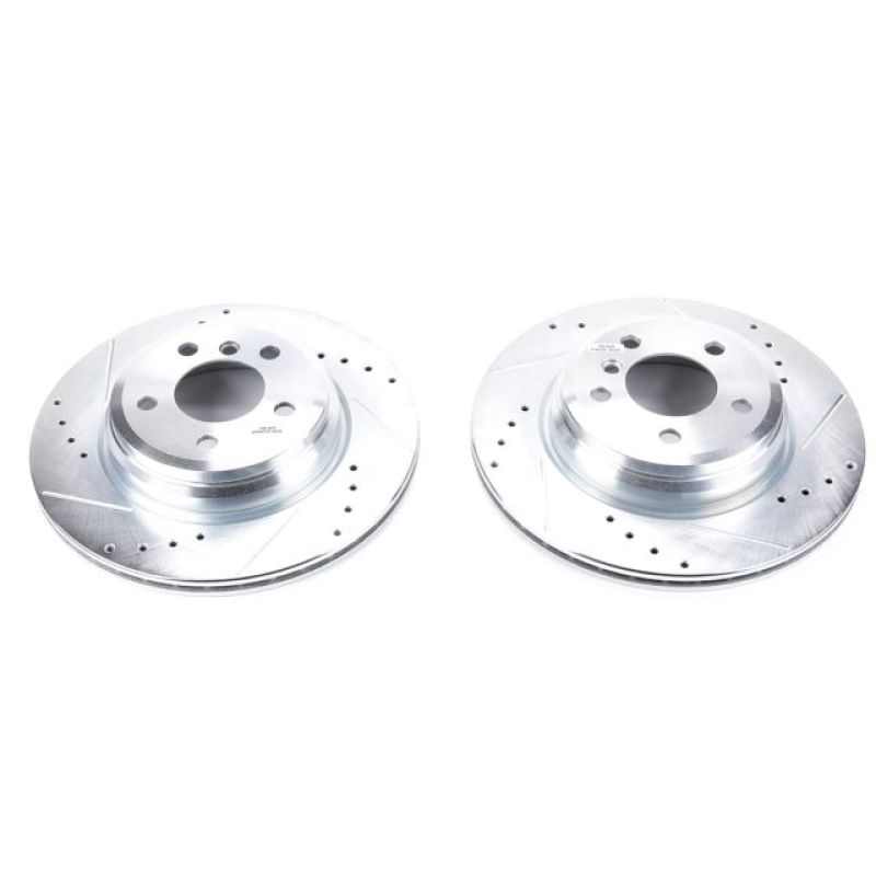 BMW ActiveHybrid 3 Brake Rotors (2) - Rear - PowerStop - Evolution Drilled & Slotted Zinc Plated - Silver - `13-`15 BMW ActiveHybrid 3 Brake Rotors (2) - Rear - PowerStop - Evolution Drilled & Slotted Zinc Plated - Silver - `13-`15