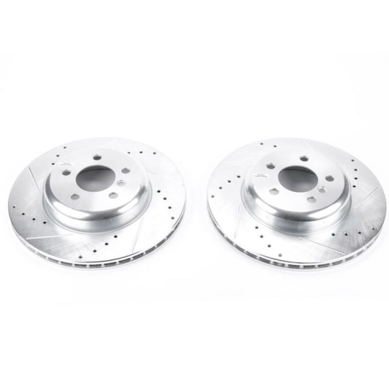 BMW 3 Series Brake Rotors (2) - Rear - PowerStop - Evolution Drilled & Slotted Zinc Plated - Silver - `16-`18 BMW 3 Series Brake Rotors (2) - Rear - PowerStop - Evolution Drilled & Slotted Zinc Plated - Silver - `16-`18