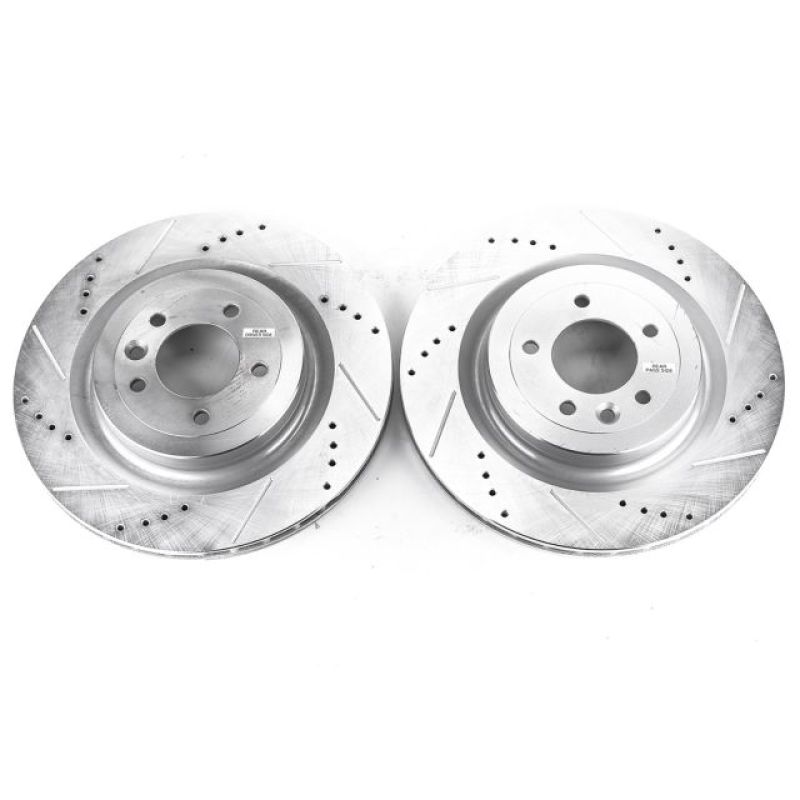 Land Rover Range Rover Brake Rotors (2) - Rear - PowerStop - Evolution Drilled & Slotted, Zinc Plated - Silver - `13-`20 Land Rover Range Rover Brake Rotors (2) - Rear - PowerStop - Evolution Drilled & Slotted, Zinc Plated - Silver - `13-`20