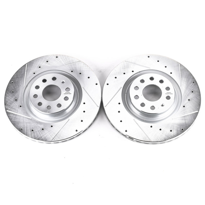 Audi S3 Brake Rotors (2) - Front - PowerStop - Evolution Drilled & Slotted - Silver - `15-`18