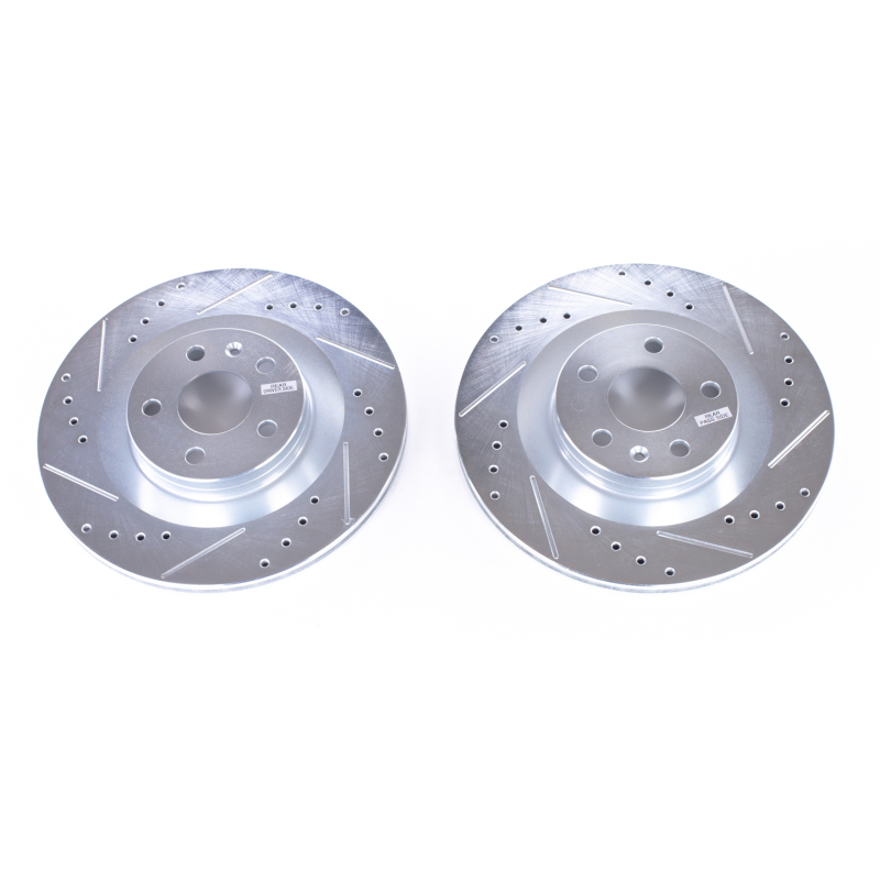 Volvo S90 Brake Rotors (2) - Rear - PowerStop - Evolution Drilled & Slotted - Silver - `16-`18