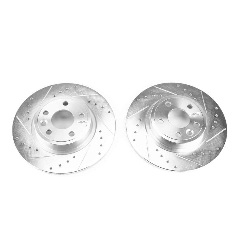 Land Rover Discovery Sport Brake Rotors (2) - Rear - PowerStop - Evolution Drilled & Slotted, Zinc Plated - Silver Zinc - `15-`19