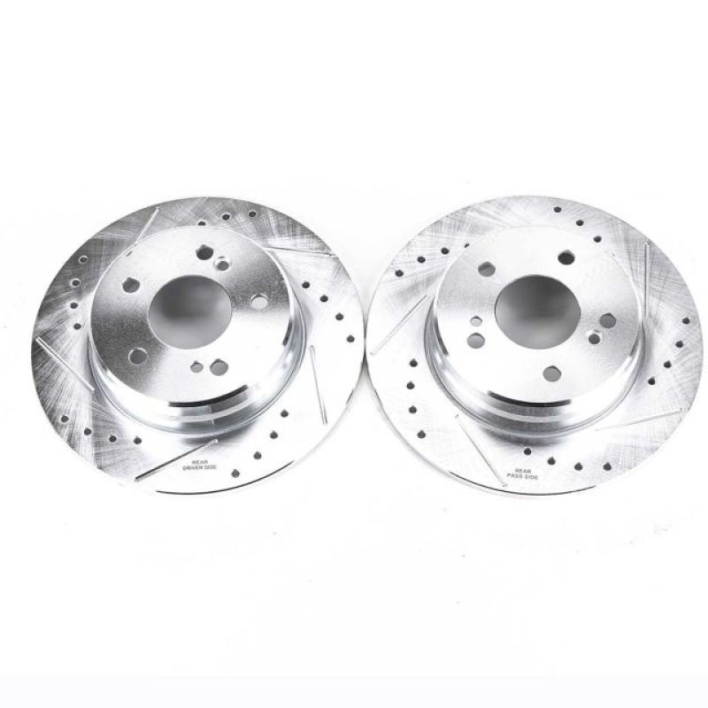 Mercedes-Benz SLK Class Brake Rotors (2) - Rear - PowerStop - Evolution Drilled & Slotted - Silver - `98-`04 Mercedes-Benz SLK Class Brake Rotors (2) - Rear - PowerStop - Evolution Drilled & Slotted - Silver - `98-`04