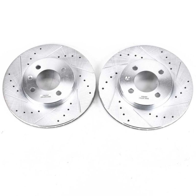 Volkswagen Cabrio Brake Rotors (2) - Front - PowerStop - Evolution Drilled & Slotted Rotors - Silver - `95-`02