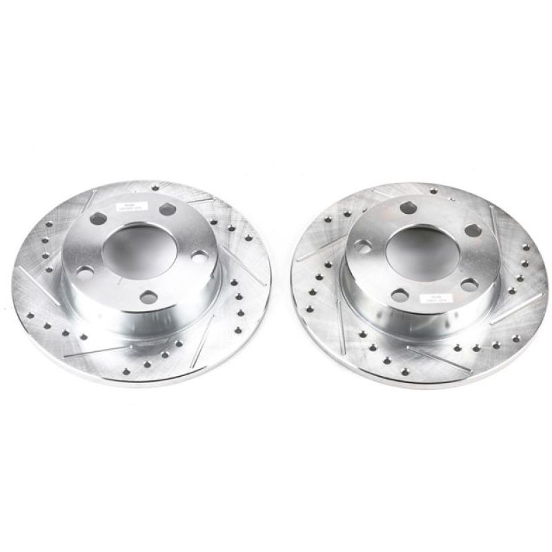 Audi A4 Quattro Brake Rotors (2) - Rear - PowerStop - Evolution Drilled & Slotted - Silver - `96-`01 Audi A4 Quattro Brake Rotors (2) - Rear - PowerStop - Evolution Drilled & Slotted - Silver - `96-`01