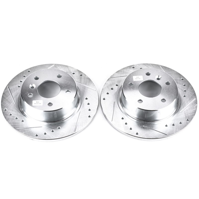 Land Rover Discovery Brake Rotors (2) - Rear - PowerStop - Evolution Drilled & Slotted - Silver - `99-`04
