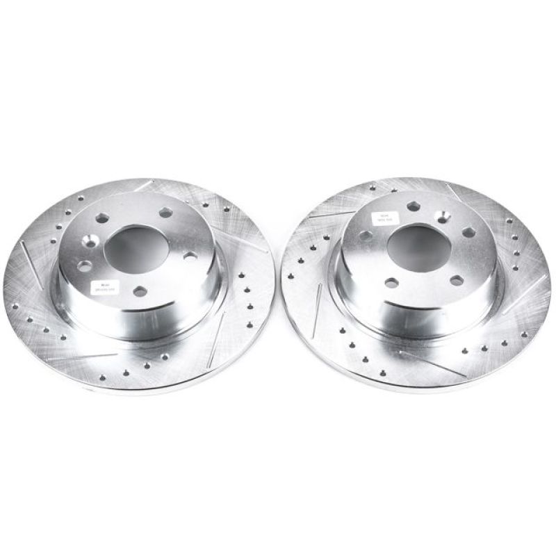 Land Rover Discovery Brake Rotors (2) - Rear - PowerStop - Evolution Drilled & Slotted - Silver - `99-`04