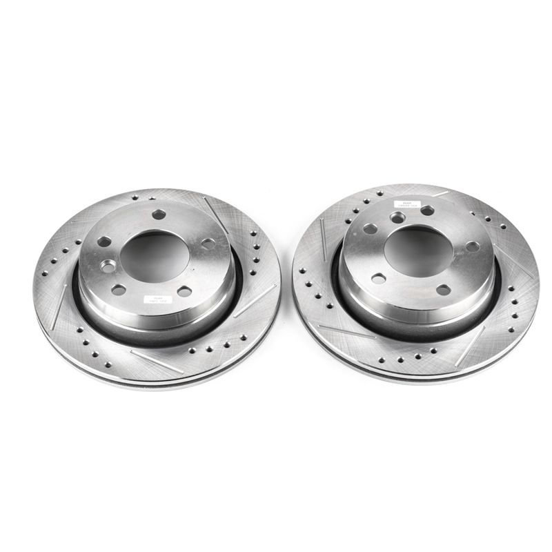 BMW 323Ci Brake Rotors (2) - Rear - PowerStop - Evolution Drilled & Slotted - Silver - 2000