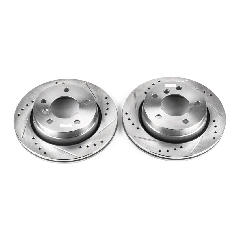 BMW 323Ci Brake Rotors (2) - Rear - PowerStop - Evolution Drilled & Slotted - Silver - 2000