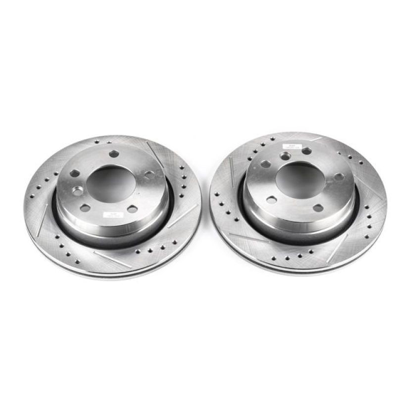 BMW 323Ci Brake Rotors (2) - Rear - PowerStop - Evolution Drilled & Slotted - Silver - 2000