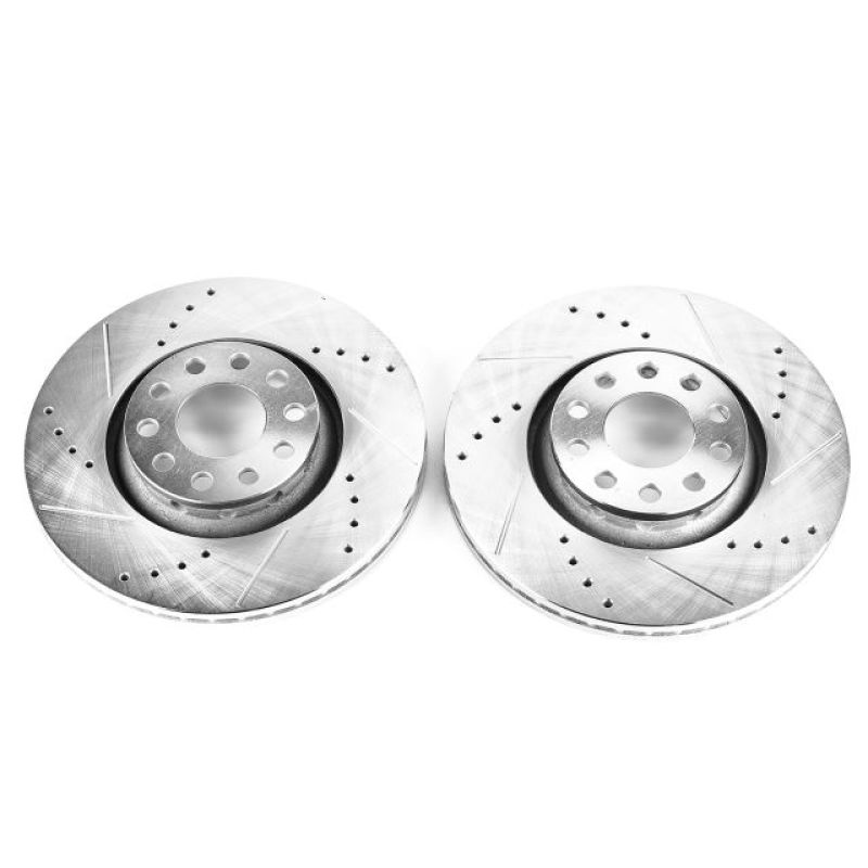 Audi A4 Brake Rotors (2) - Front - PowerStop - Evolution Drilled & Slotted - Silver - `02-`06 Audi A4 Brake Rotors (2) - Front - PowerStop - Evolution Drilled & Slotted - Silver - `02-`06