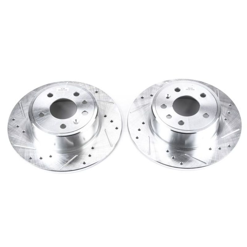 Saab 9-3 Brake Rotors (2) - Rear - PowerStop - Evolution Drilled & Slotted - Silver - `99-`03