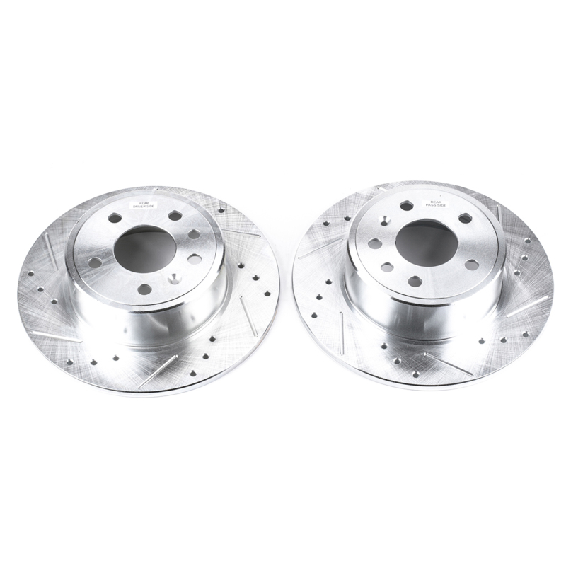 Saab 9-3 Brake Rotors (2) - Rear - PowerStop - Evolution Drilled & Slotted - Silver - `99-`03
