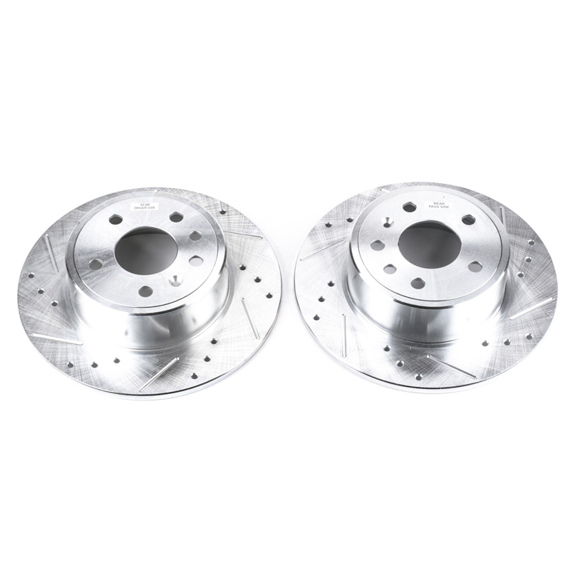 Saab 9-3 Brake Rotors (2) - Rear - PowerStop - Evolution Drilled & Slotted - Silver - `99-`03