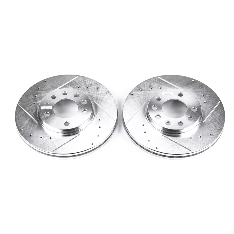 Saab 9-3 Brake Rotors (2) - Front - PowerStop - Evolution Drilled & Slotted - Silver - `99-`03