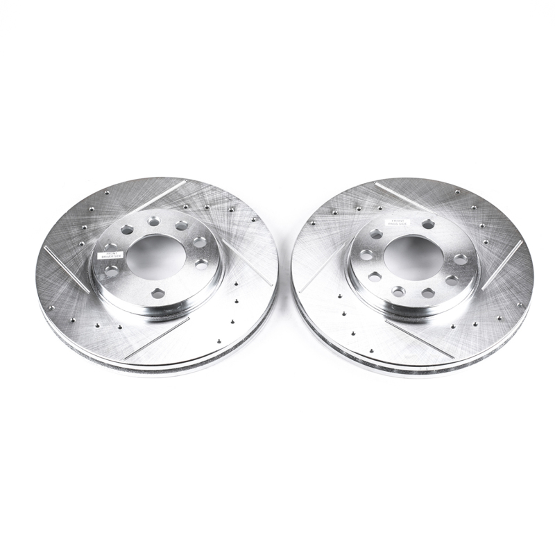 Saab 9-3 Brake Rotors (2) - Front - PowerStop - Evolution Drilled & Slotted - Silver - `99-`03